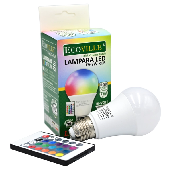 FOCO LED 7W A60 RGB CON CONTROL ECOVILLE