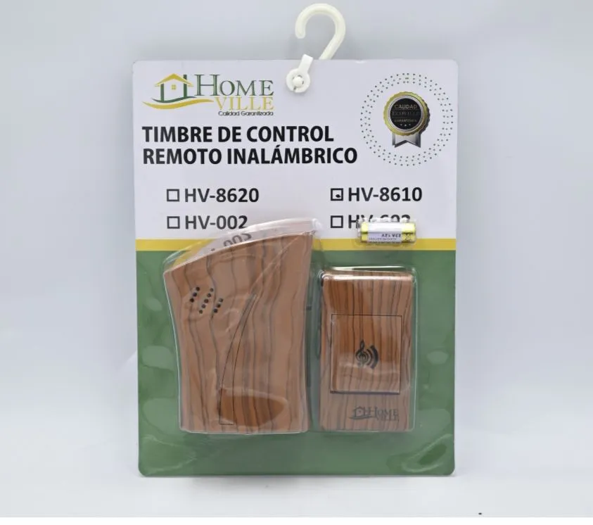 Timbre Inalámbrico 220V Hv-8610 Cuadrado Efecto Madera Homeville