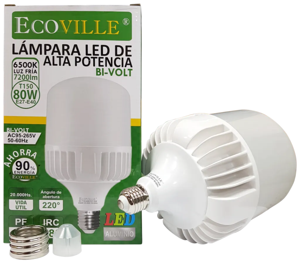Lampara LED 80W Luz Fría E27/ E40 Alta Potencia T150 ECOVILLE