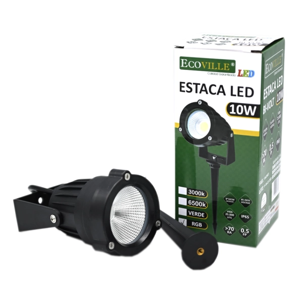 ESTACA LED COB 10W 3000K/6500K NEGRO ECOVILLE