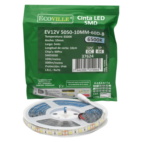 CINTA LED 5mts 12V 50x50x10mm 3000K 60D IP44 ECOVILLE