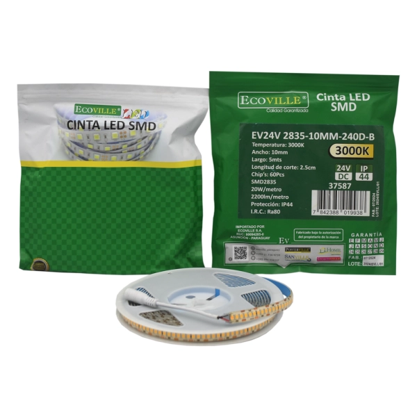 CINTA LED 5mts 24V 28x35x10MM 6500K 240D IP44 ECOVILLE