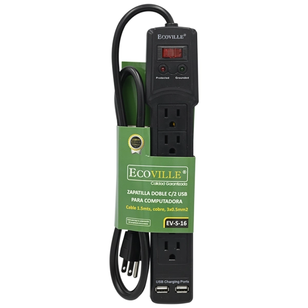 PROLONGADOR CON 2 USB PARA COMPUTADORA EV-S-16 ECOVILLE